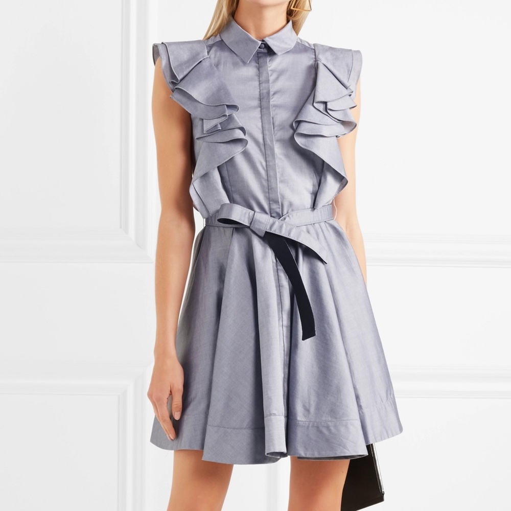 Antonio Berardi Gray Ruffled cotton-chambray dress